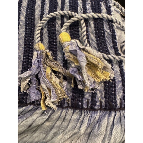 NWT Rachel Zoe Top Sz 1X  Blue Embroidered Tassel Tie Mineral Wash Boho Festival - Picture 5 of 14